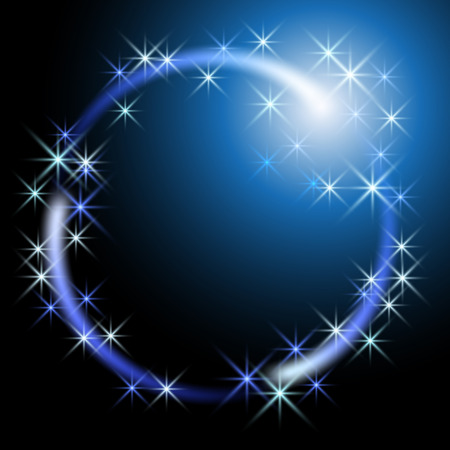 Glowing blue background with sparkle stars round frameのイラスト素材