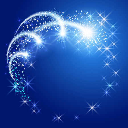 Glowing blue background with sparkle stars round neon frameのイラスト素材