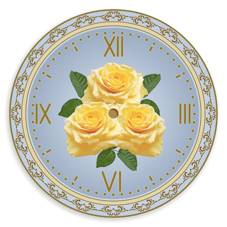 Clock face with vintage ornament and roses flowers  for decoupageのイラスト素材