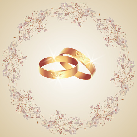Card with wedding rings and floral ornament frameのイラスト素材