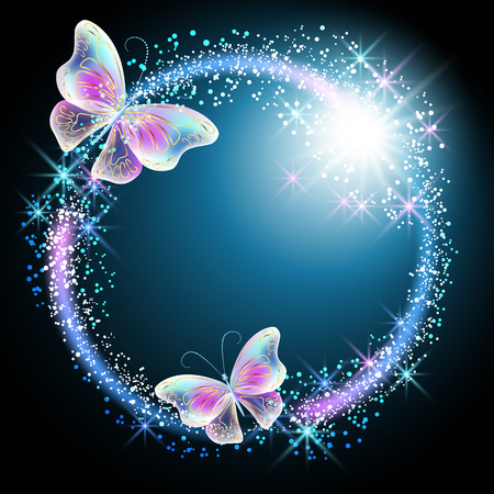 Butterflies with glowing firework and sparkle starsのイラスト素材
