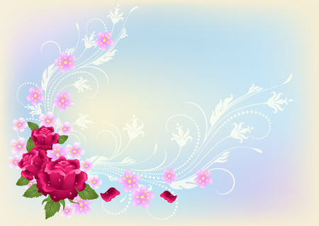 Flowers corner ornament with pink rosesのイラスト素材