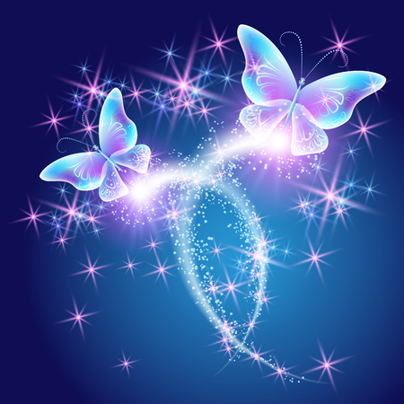 Butterflies with glowing firework and sparkle starsのイラスト素材