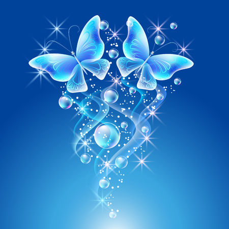 Butterflies with bubbles in the skyのイラスト素材
