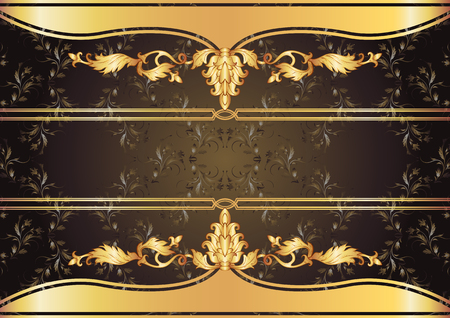 Ornate decorated with golden ornament background with pattern in vintage Victorian style. Retro design cover, brochure or greeting card with place for text.のイラスト素材