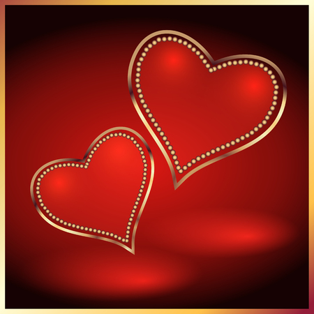 Two decorative hearts with golden frameのイラスト素材