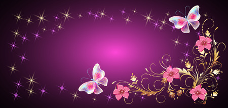 Floral ornament frame with magic butterflies for decorative greeting card, wedding invitation, birthday, holiday or eventのイラスト素材