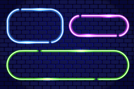 Set neon frames and luminous lines for decoration signboard of a casino, shop, club or bar.のイラスト素材
