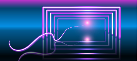 Abstract fantastic background with neon geometric lines and space portal into another dimensionのイラスト素材