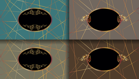 Collection backgrounds packaging, cover brochure, labels in french art deco style with golden frame, geometric lines and luxury ornamentのイラスト素材