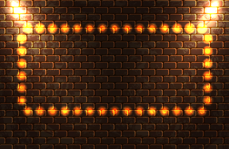 Neon frame on brick wall for decoration signboard of a casino, shop, club or barのイラスト素材