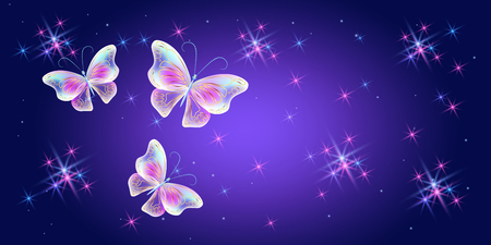Fantasy magical background with cosmic sparkle stars and fabulous butterfliesのイラスト素材