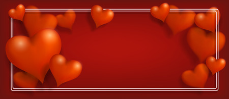 Valentine's Day greeting banner card with bulk 3d hearts on red background and empty place for textのイラスト素材