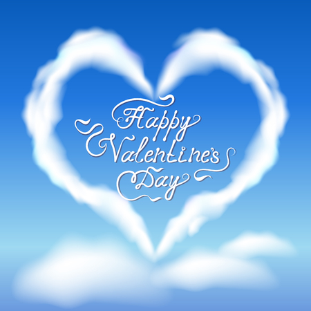 Cloud heart in blue sky with clouds and calligraphic handwritten congratulatory textのイラスト素材