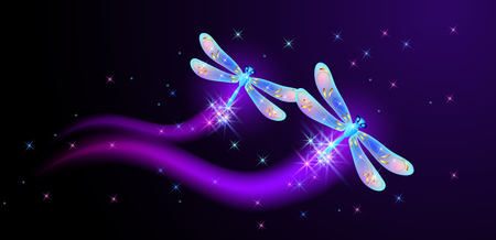 Flying dragonfly with sparkle and blazing trail and glowing starsのイラスト素材