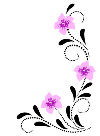 Floral corner ornament with bluebell flowers, leaves and abstract lines. Graceful decorative element for decor and greeting or invitation card designのイラスト素材