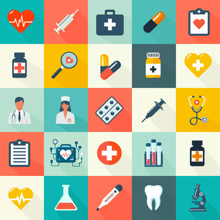 Medical supplies flat design icon setのイラスト素材