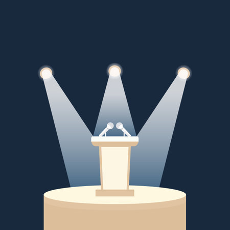 Speech podium with microphone and lightingのイラスト素材