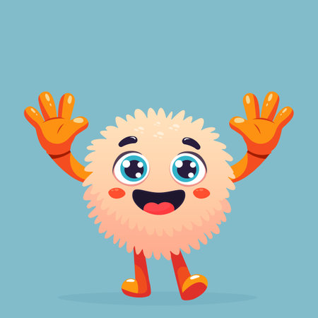 cute fluffy monster flat vector illustrationのイラスト素材