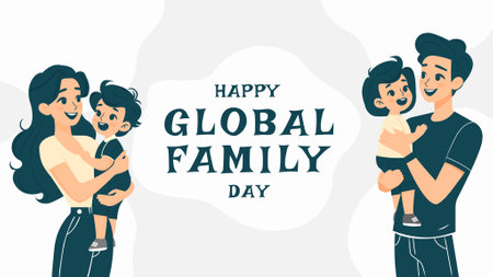 happy global family day vector illustration with young family flat designのイラスト素材