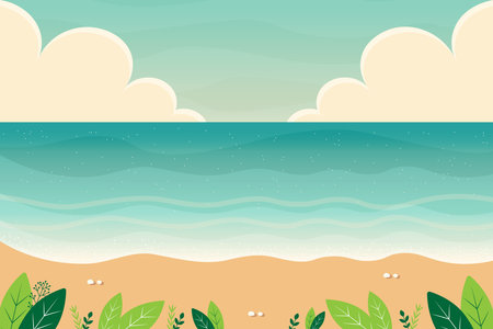Tropical landscape beautiful seashore beach in sunny day flat vector illustrationのイラスト素材