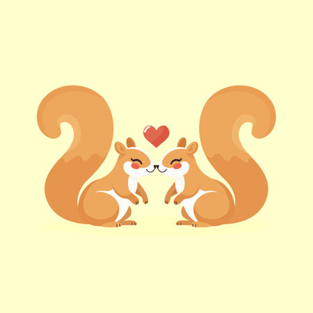 two cute squirrels in love flat vector illustrationのイラスト素材
