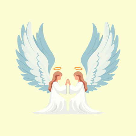 two angels praying isolated flat vector illustrationのイラスト素材