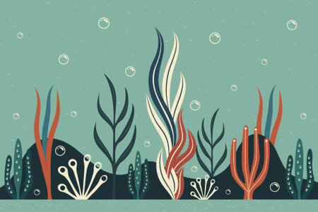 ocean floor with seaweeds minimalistic flat vector illustrationのイラスト素材