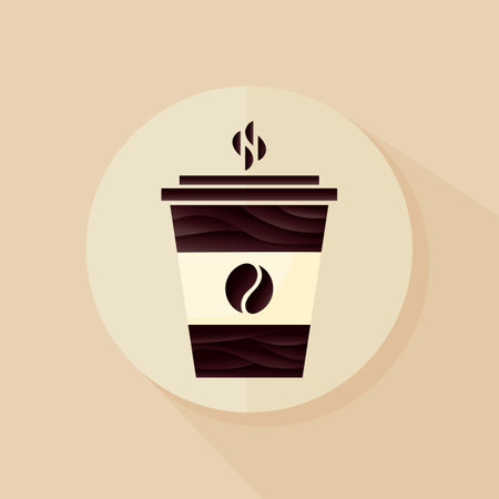Flat vector illustration of coffee paper cup icon on pastel pink backgroundのイラスト素材