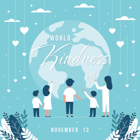 world kindness day illustration with earth and childrenのイラスト素材