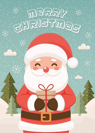 merry christmas postcard design with santa claus flat illustrationのイラスト素材