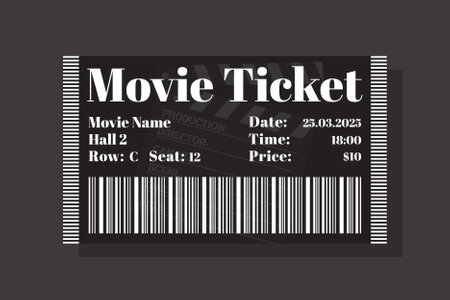 Movie ticket template in black and white colors isolated flat vector illustrationのイラスト素材