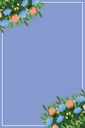 invitation or greeting card with flowers flat vector illustrationのイラスト素材