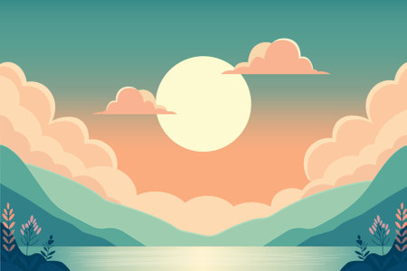 scenic mountain and lake landscape vector illustration.のイラスト素材