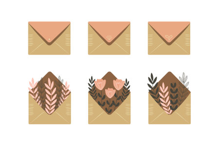 spring envelopes set in pastel colors flat vector illustration isolated on white background.のイラスト素材