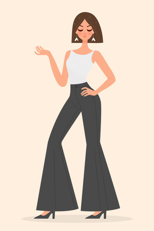 flat vector illustration of a stylish young girl in casual outfit isolated.のイラスト素材
