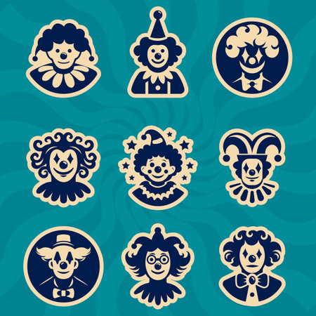 clown sticker set in retro colors flat vector illustration.のイラスト素材