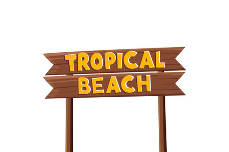 tropical beach wooden sign vector illustration isolated on white background.のイラスト素材