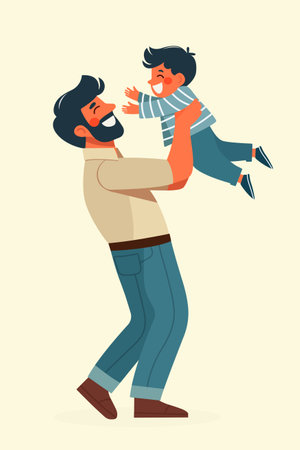 Happy father and son flat vector illustration isolated.のイラスト素材