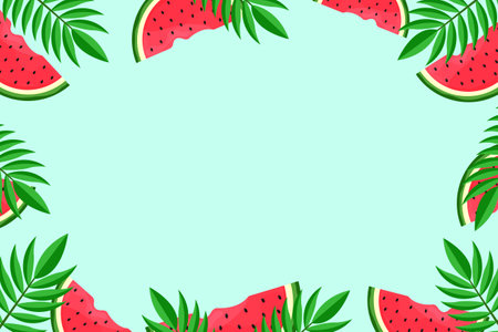 Watermelon Leaves Frame with Copy Space for Text Flat Vector Illustration.のイラスト素材