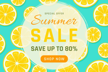 Summer Sale Banner on Orange Fruit Background Vector Illustration.のイラスト素材