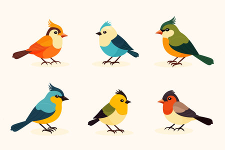 Set of Spring Birds Isolated on White Background Vector Illustration.のイラスト素材