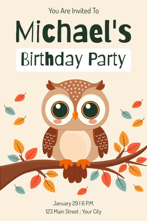 Flat Vector Birthday Card with Owl.のイラスト素材