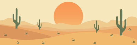 Minimalistic flat style desert landscape vector illustration.のイラスト素材