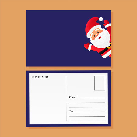 Santa Claus Christmas Postcard Vector Template Navy Blue.のイラスト素材
