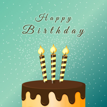 Happy Birthday Cake Card With Candles Vector Illustration.