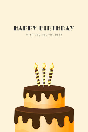 Minimalist Happy Birthday Cake Greeting Card Template Vector.のイラスト素材
