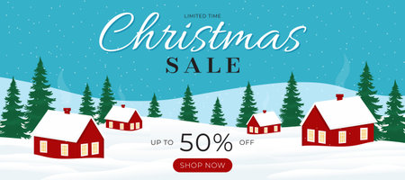 Christmas Sale Discount Offer Banner Winter Promotion Template.のイラスト素材