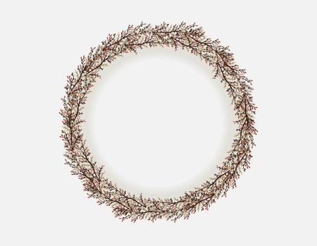 Minimalist Christmas Wreath Frame Vector Elegant Botanical Holiday Decoration.のイラスト素材