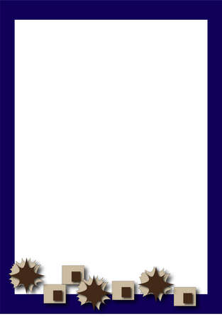 Blue frame with brown objects for postcards, invitations, posters.の写真素材